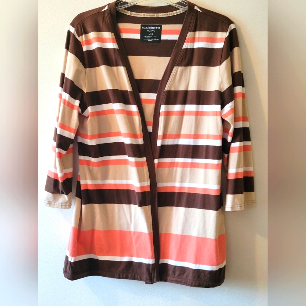 Liz Claiborne Womens Lightweight Striped Jacket, Size Large